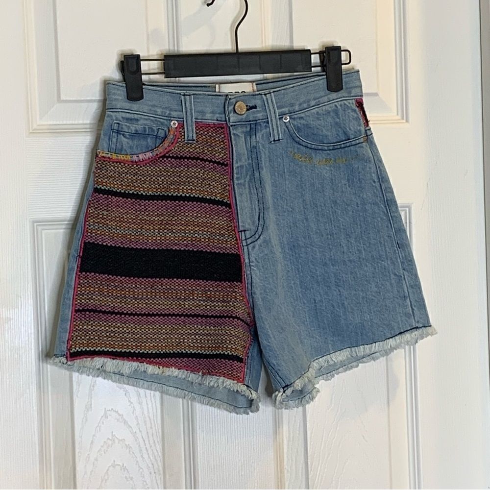 BDG A-Line Cutoff Denim Short Blanket Patchwork Blue Size 24 - Picture 10 of 11
